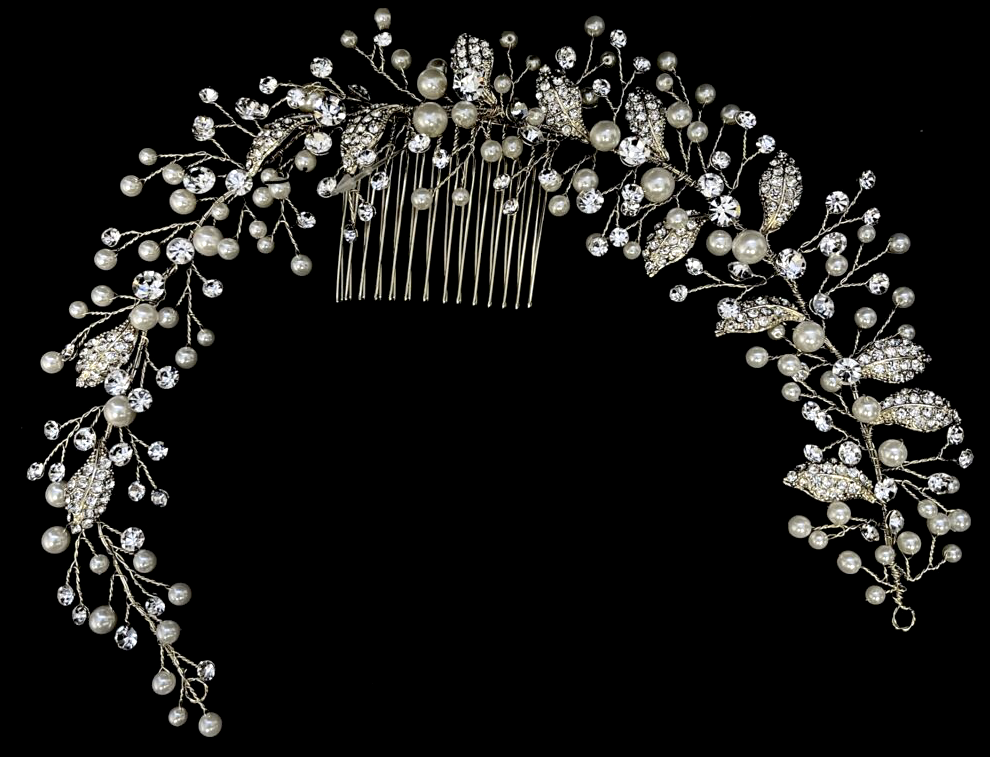 Denicka - Swarovski crystal and pearl bridal headpiece hair vine