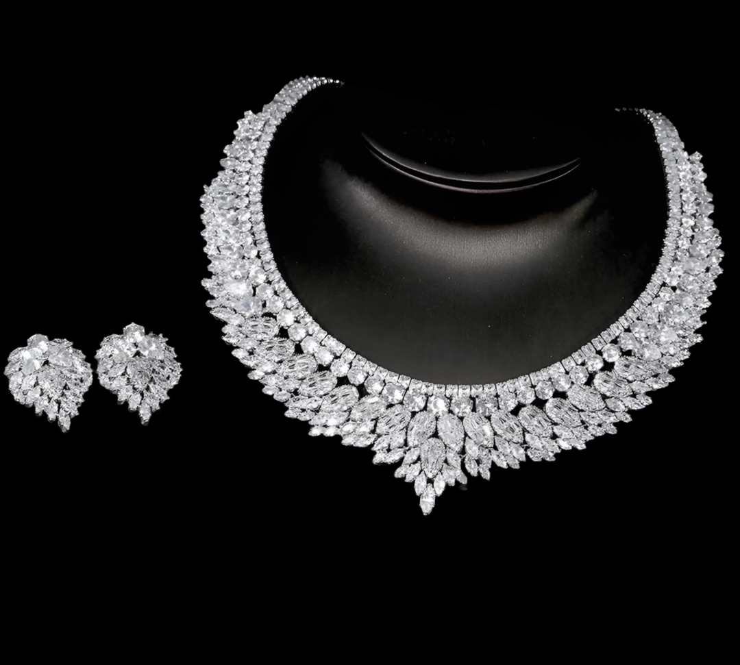 Emiliana - Glamorous 3 piece cz simulated diamond wedding necklace set