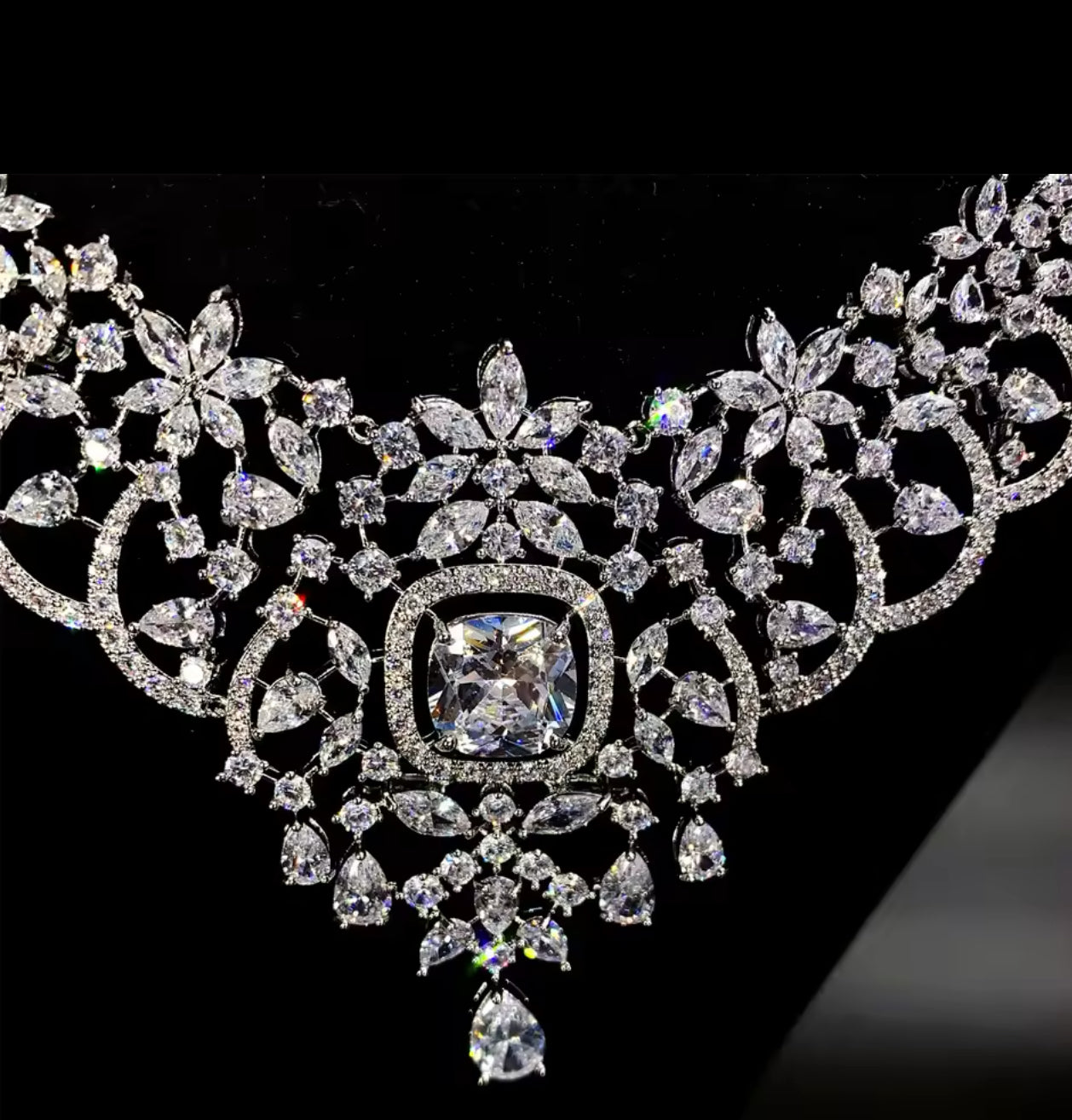 Elaini - Royal White Gold Moissanite statement bridal necklace set