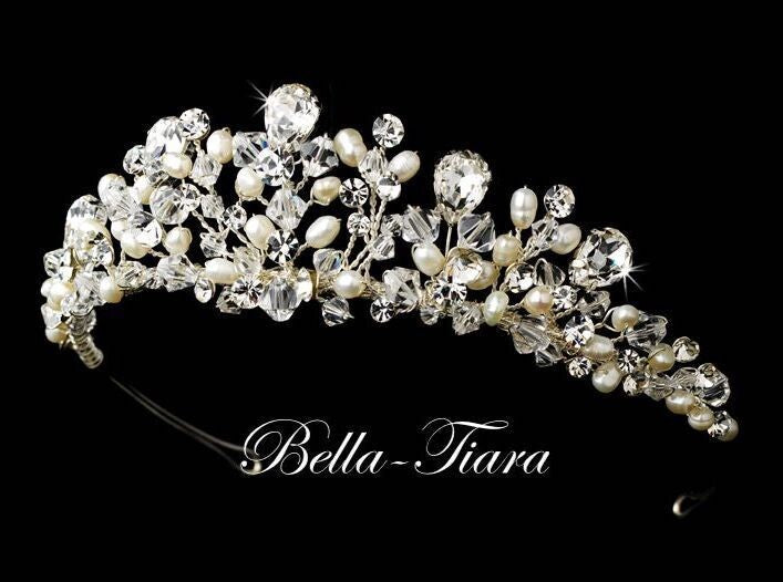 Evelyn - Crystal and Pearl bridal tiara