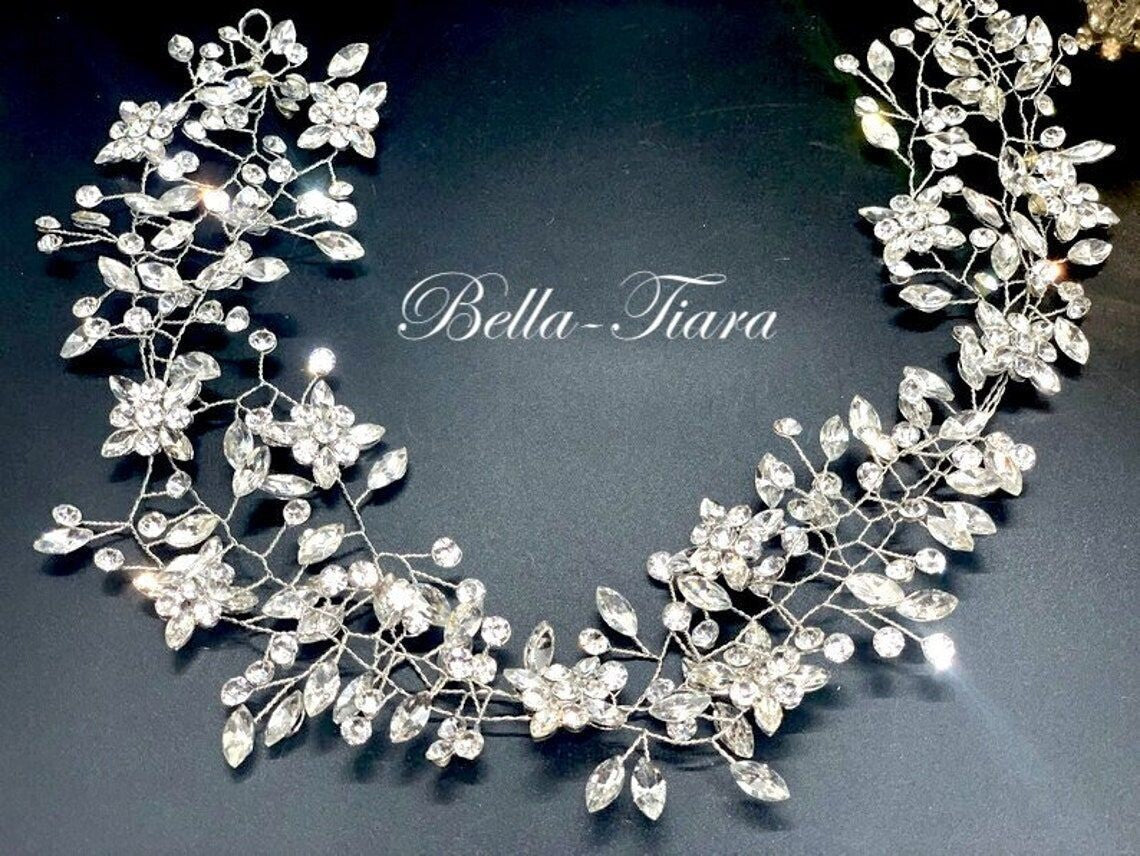 Romantic floral swarovski wedding hair vine