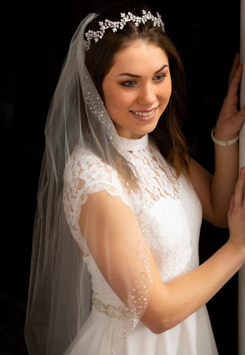 Roma, Crystal vine silver bridal headband
