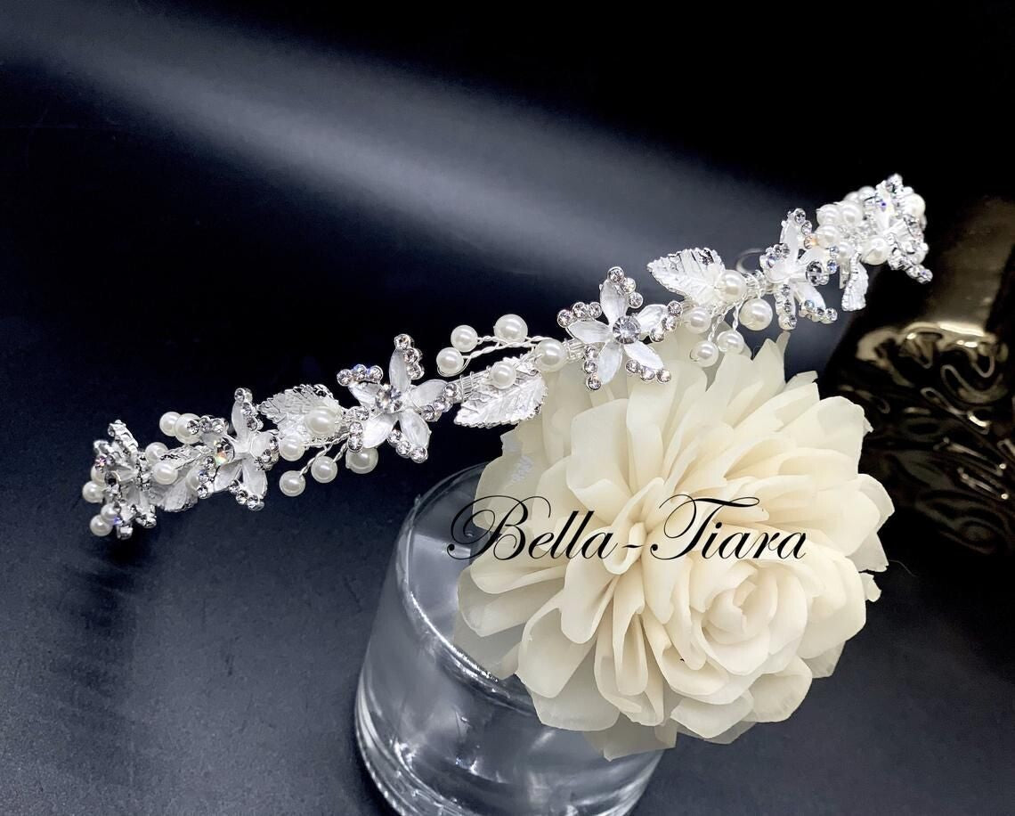 Mary - Crystal and pearl bridal headband