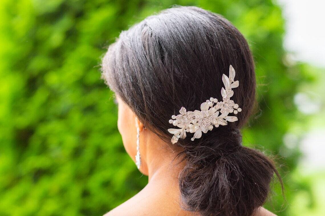 Champagne -  floral crystal champagne hair comb
