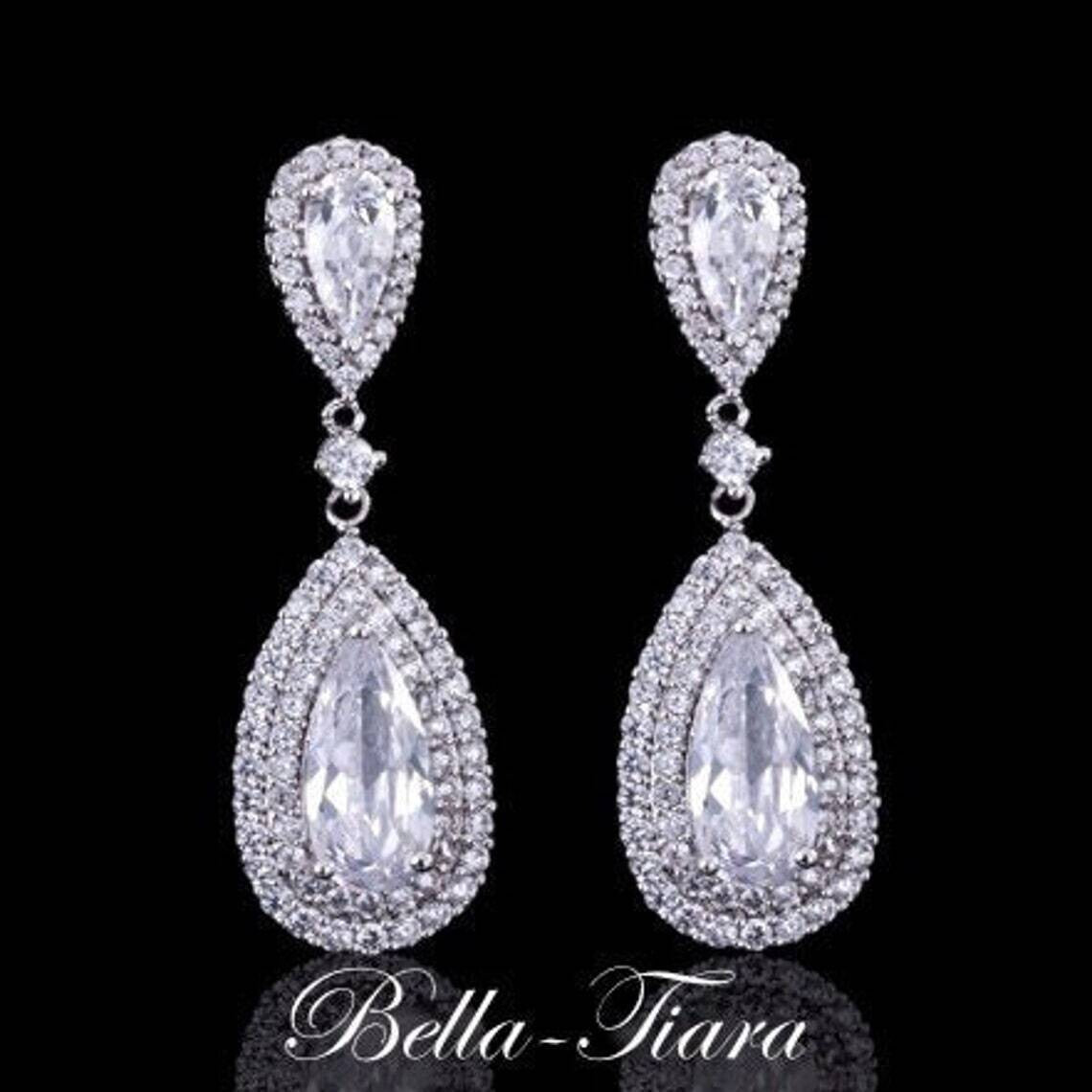 Irana -  Beautiful crystal long drop bridal earrings