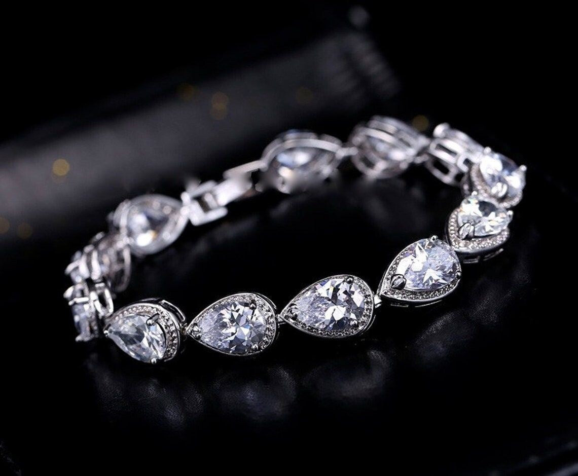 Katie - Gorgeous CZ drop bridal earrings