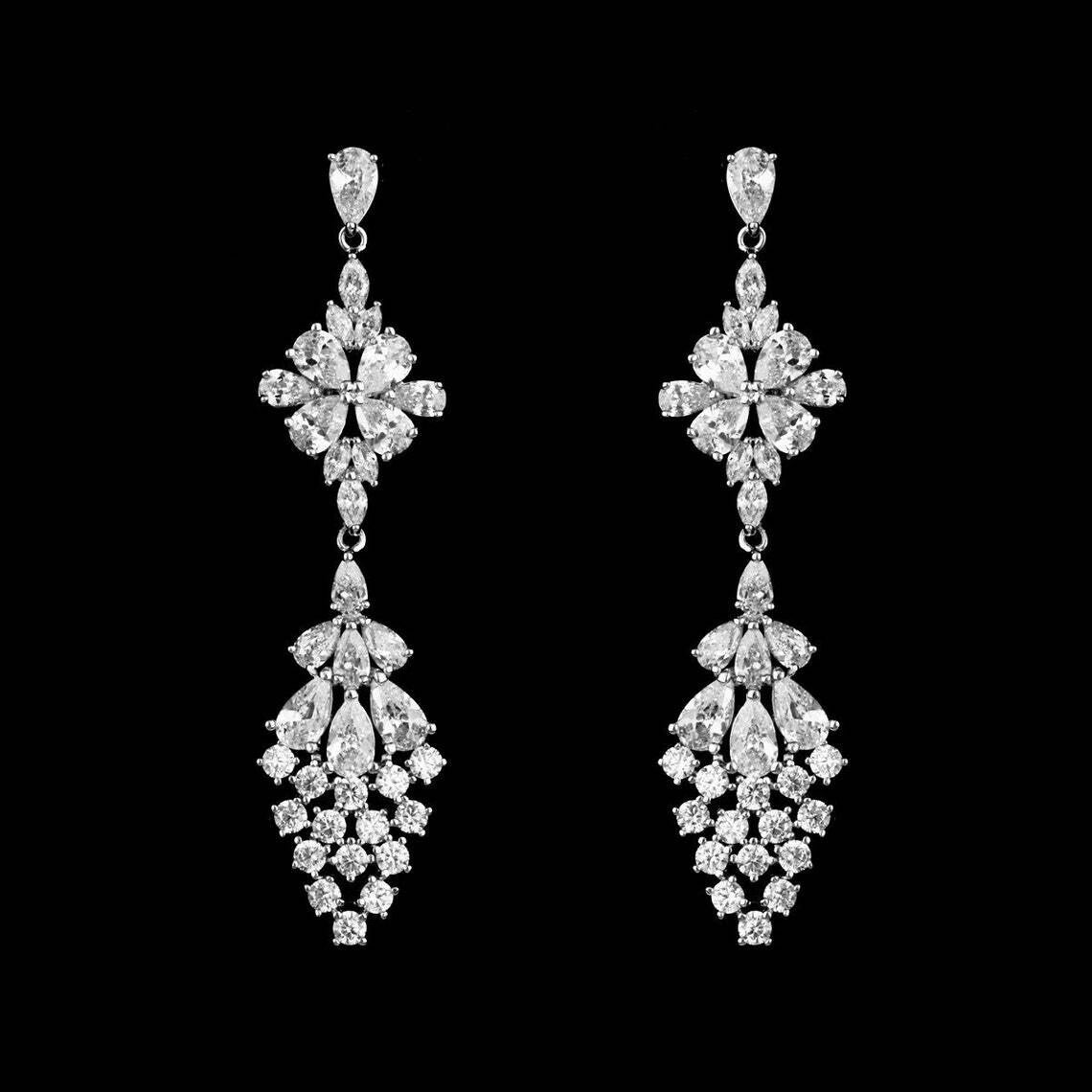 Norma, Exquisite CZ drop bridal earrings