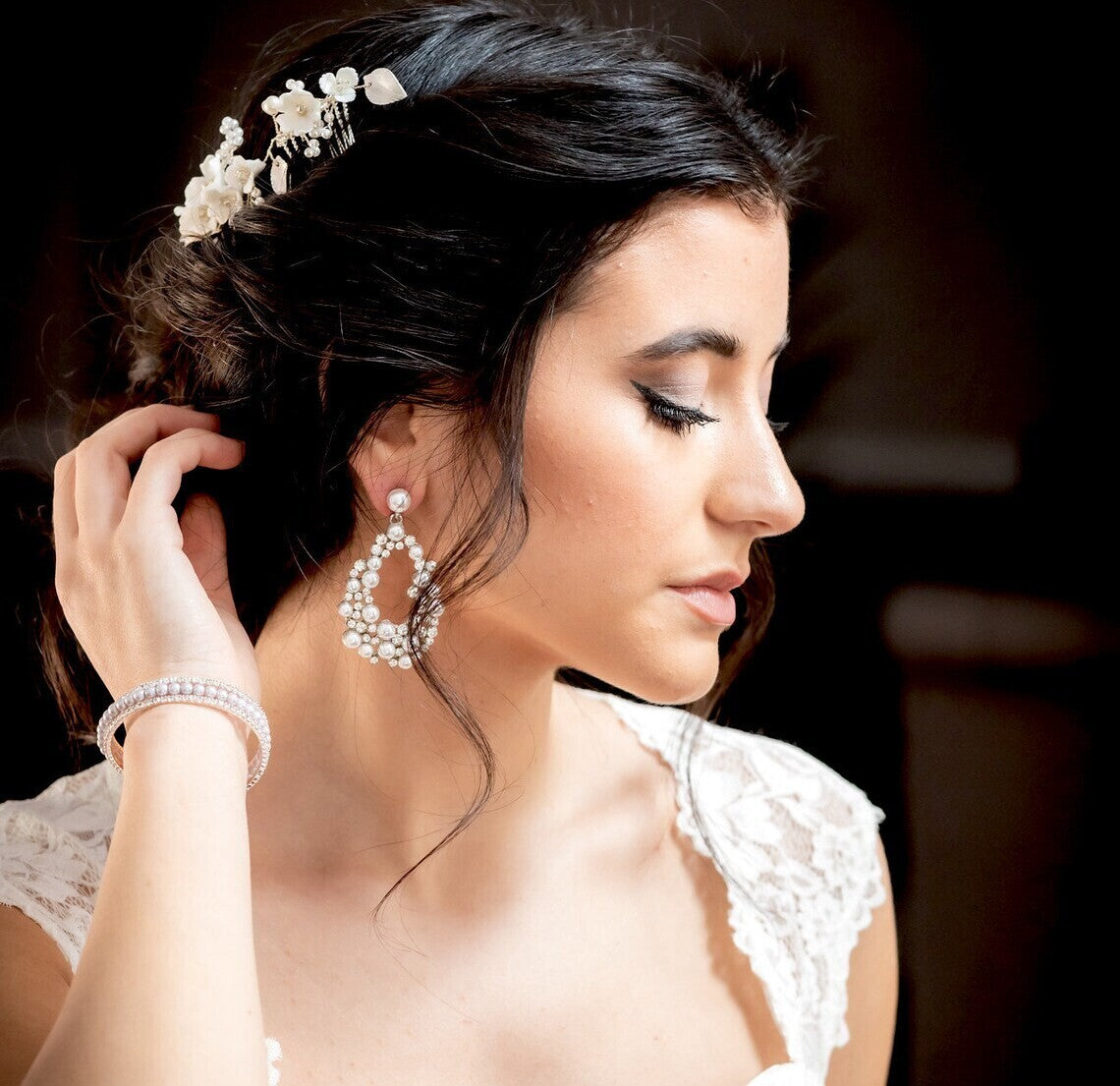 Emmanuela - Glamorous Pearl Drop Bridal Earrings