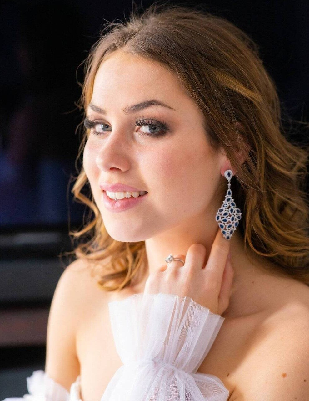 Sky - Exquisite CZ drop sapphire blue earrings