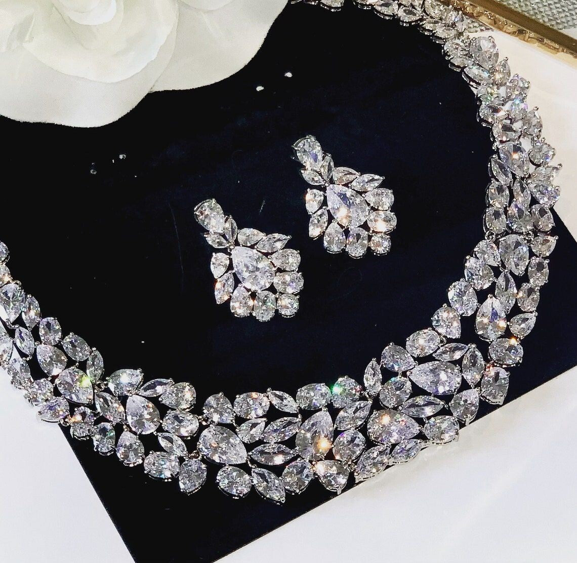Giovanna -  CZ vine wedding Statement necklace set
