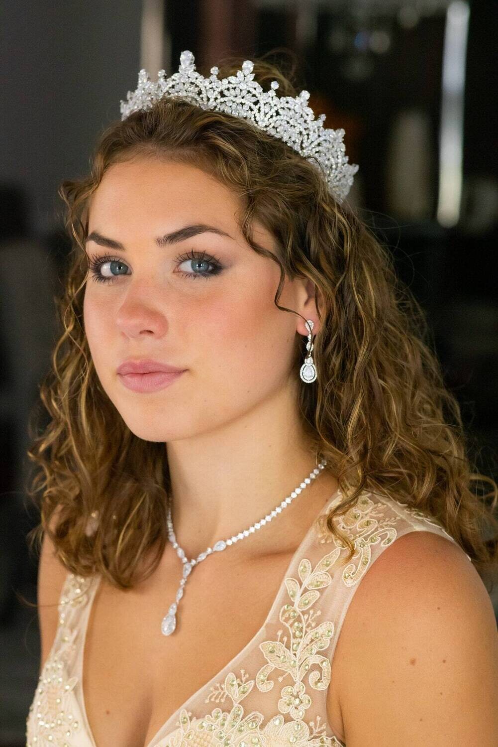 Princess Mia -  Elegant Crystal CZ tear drop wedding necklace set