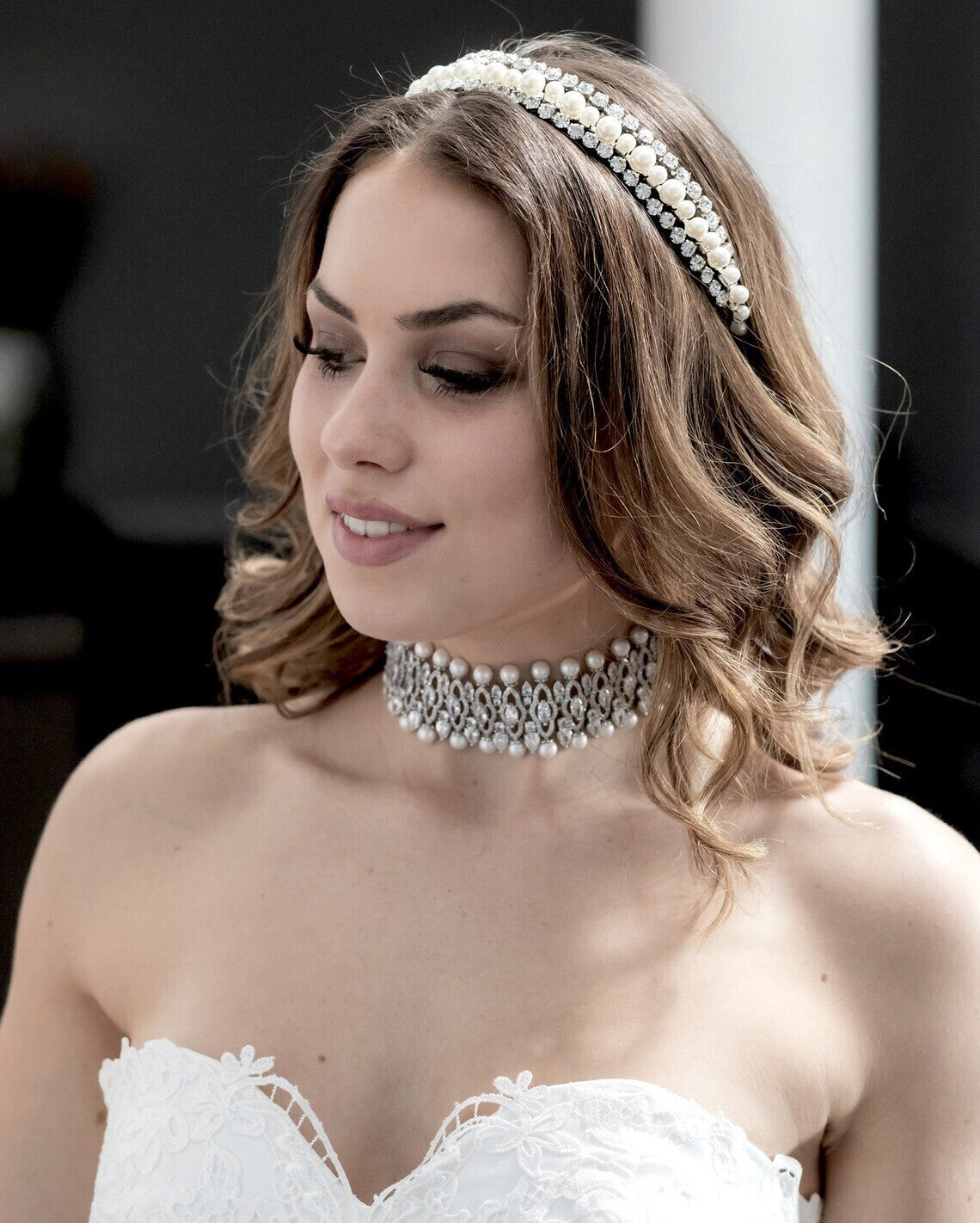 Grand Perla - Stunning Crystal and Pearl wedding necklace set