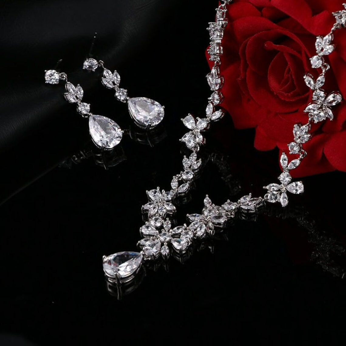 Darcy - Gorgeous CZ vine wedding necklace set