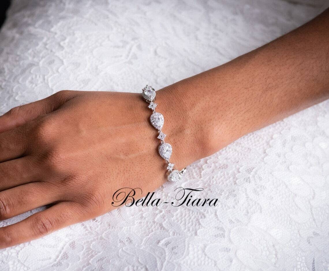 Princess Mia - Elegant Crystal CZ tear drop wedding necklace set