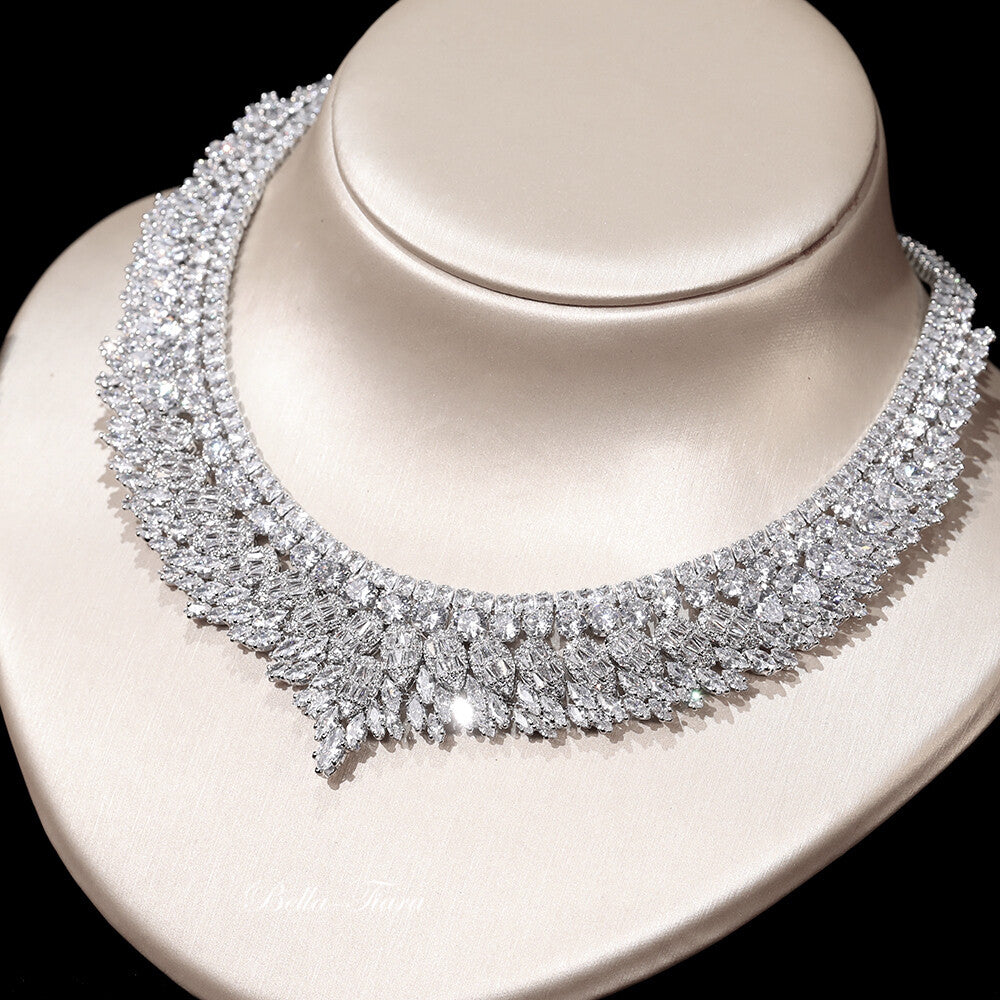 Emiliana - Glamorous 3 piece cz simulated diamond wedding necklace set