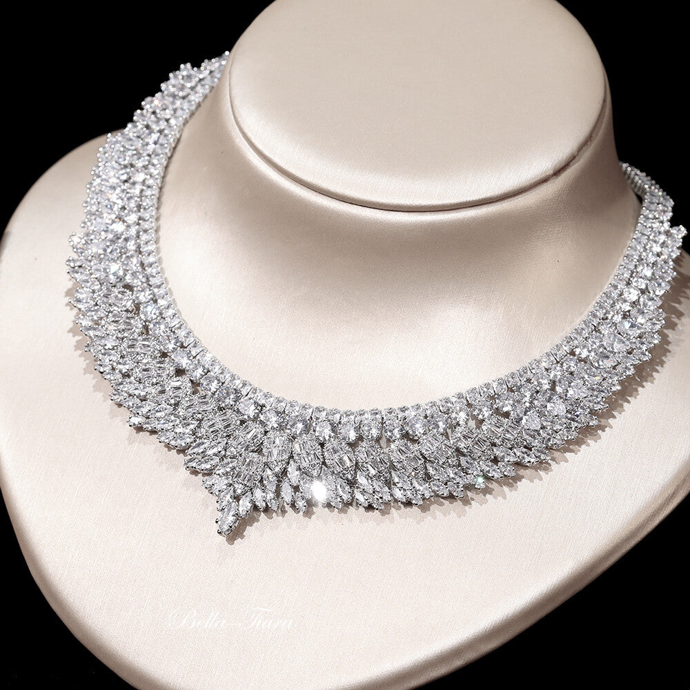 Emiliana-  Glamorous CZ bridal wedding necklace set (free bracelet)