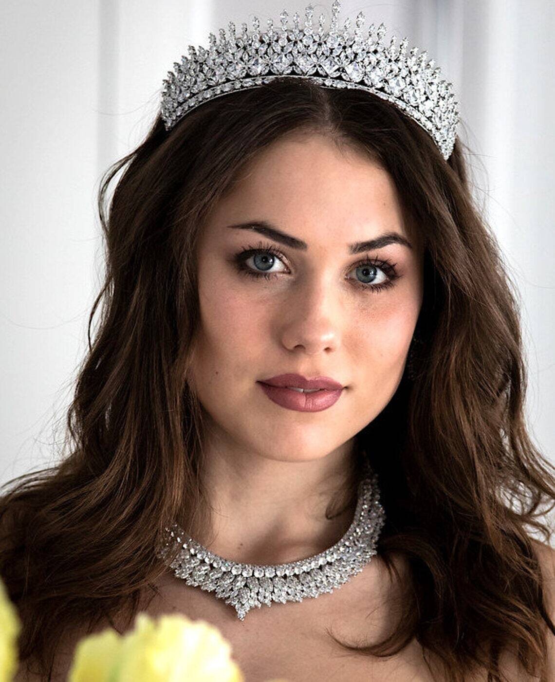 Emiliana - Glamorous 3 piece cz simulated diamond wedding necklace set