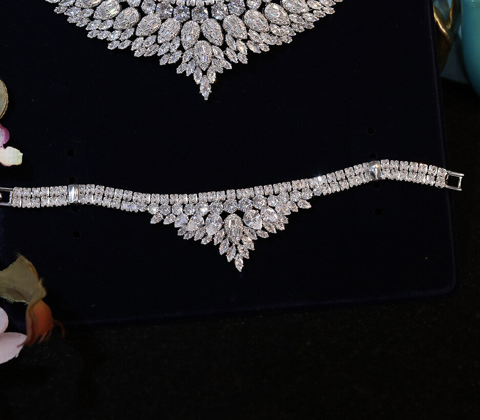Emiliana - Glamorous 3 piece cz simulated diamond wedding necklace set