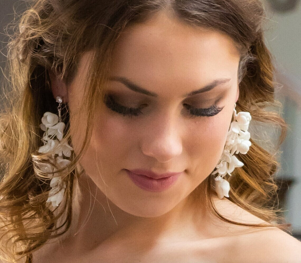 Juliet - white floral Flower bridal earrings