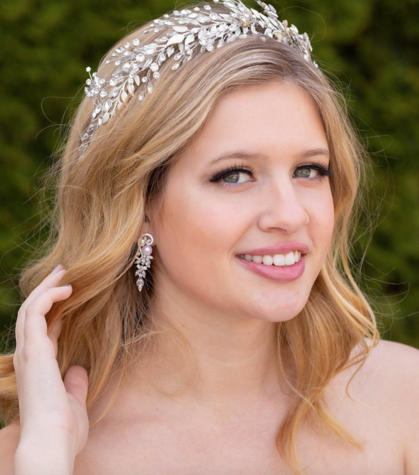 Brisa - CZ bridal pearl drop earrings