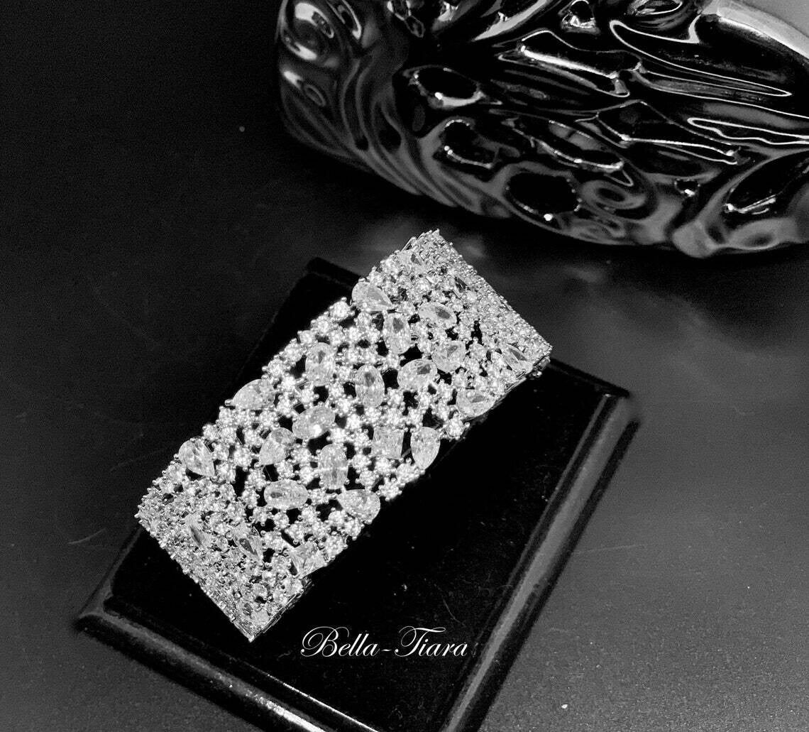Lauriana - Glamorous Swarovski crystal cuff wedding bracelet
