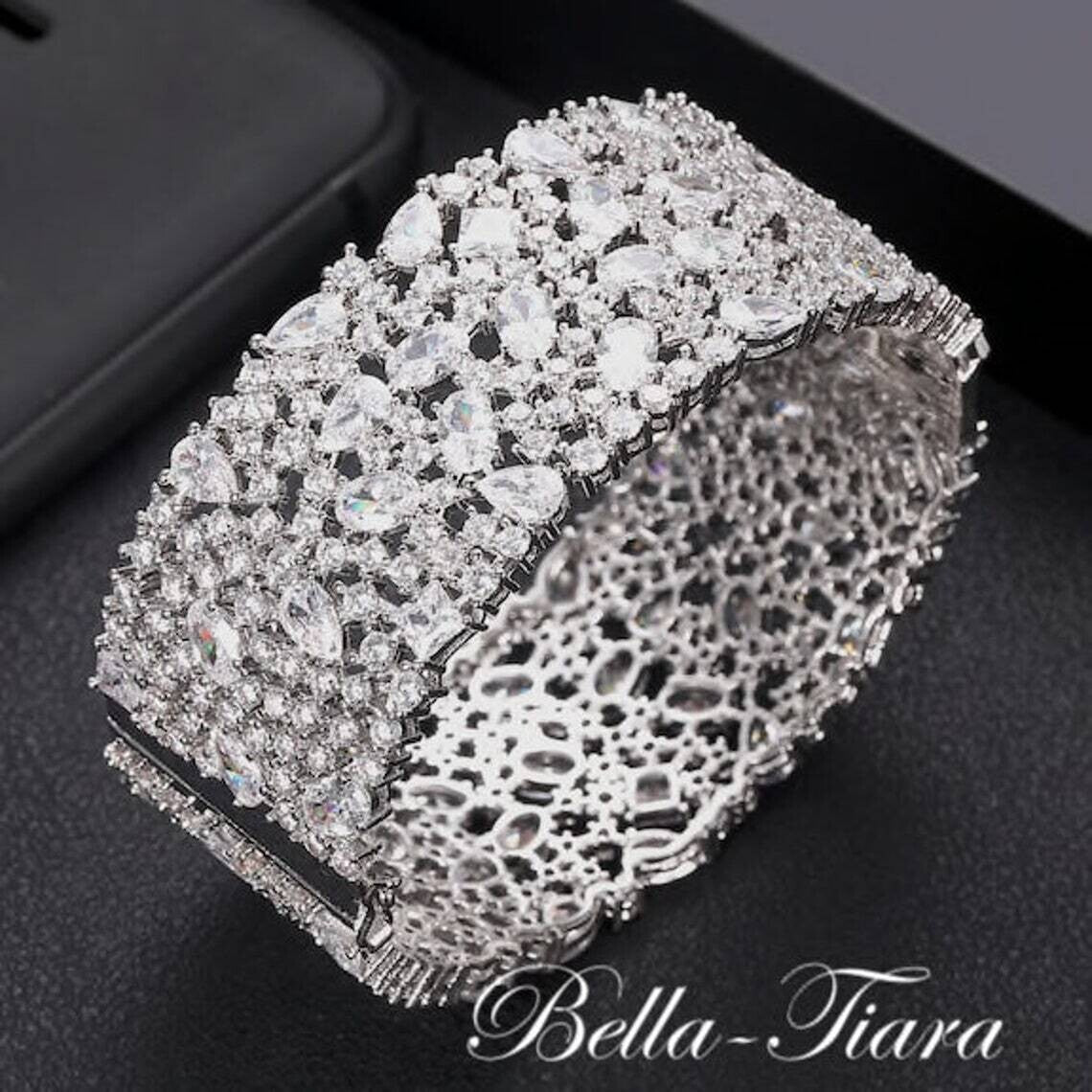 Lauriana - Glamorous Swarovski crystal cuff wedding bracelet