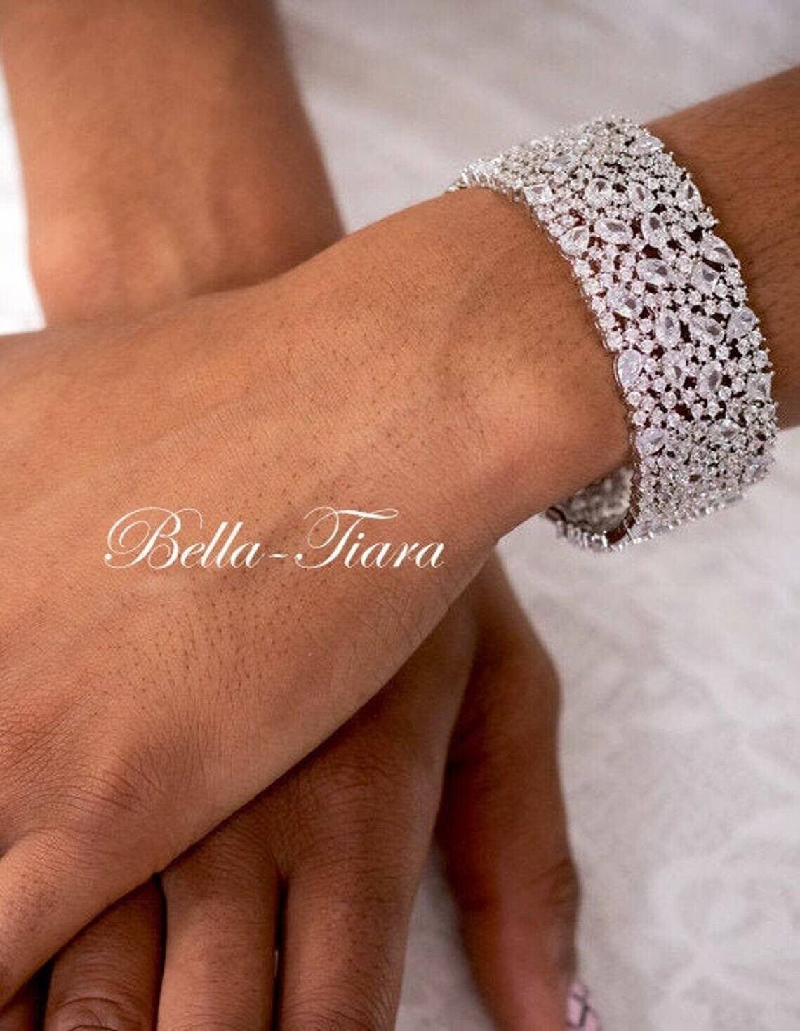 Lauriana - Glamorous Swarovski crystal cuff wedding bracelet