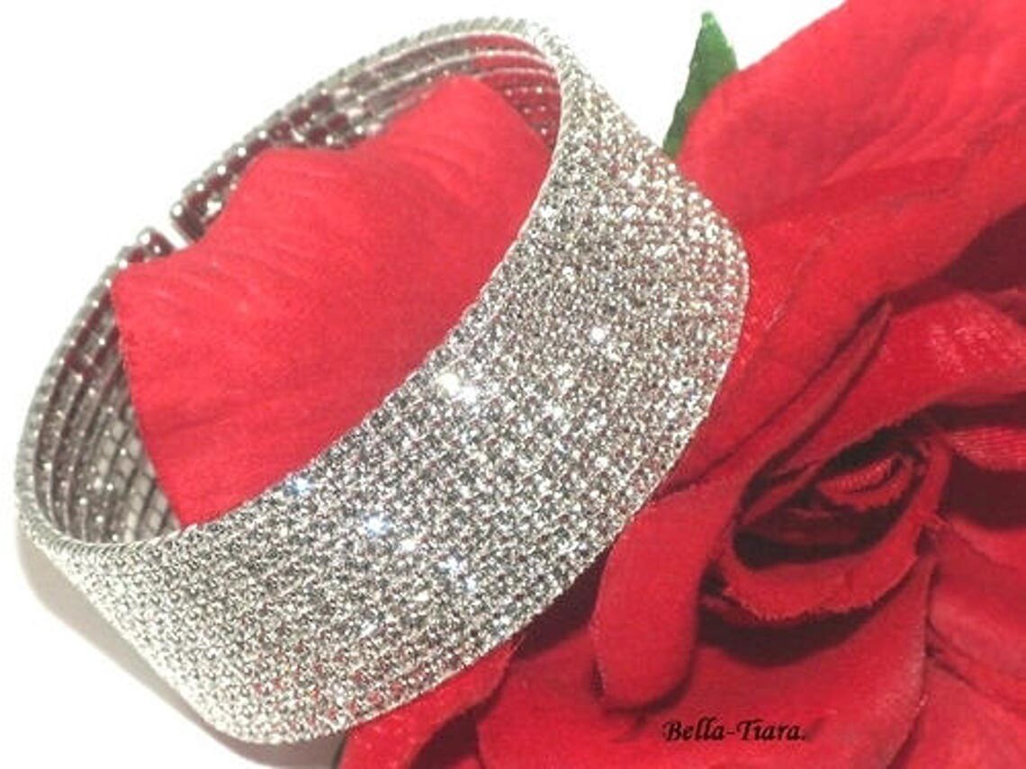 Martina - Glamorous silver Swarovski crystal cuff bracelet