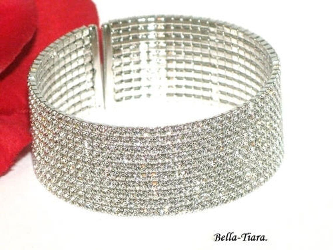 Martina - Glamorous silver Swarovski crystal cuff bracelet