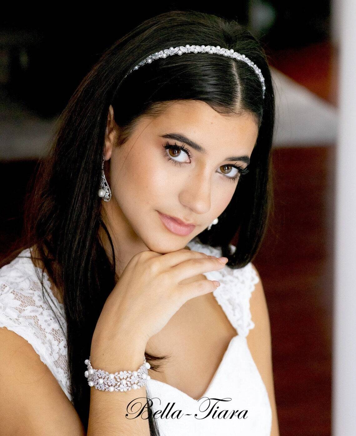 Italia - Exquisite CZ and pearl bridal bracelet