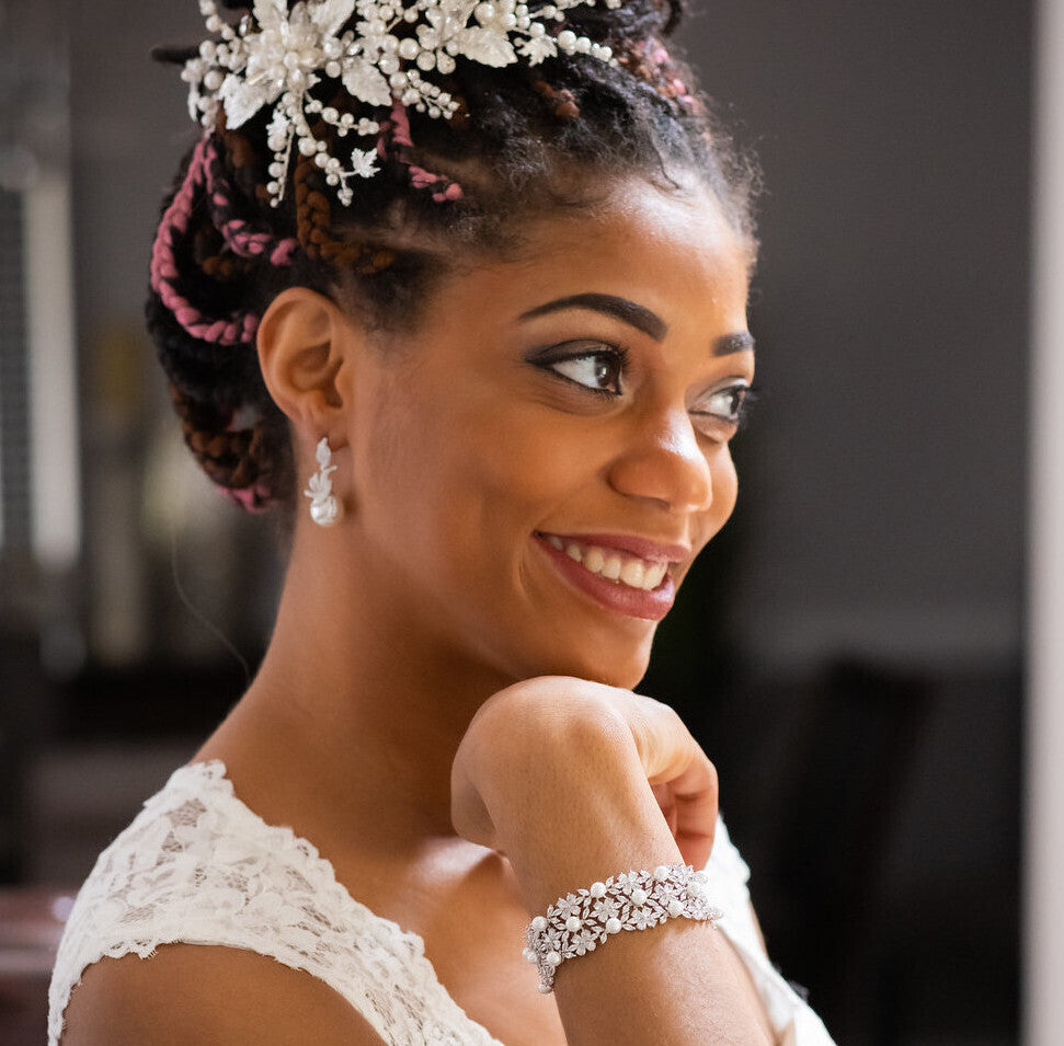 Ava - CZ pearl bridal drop earrings