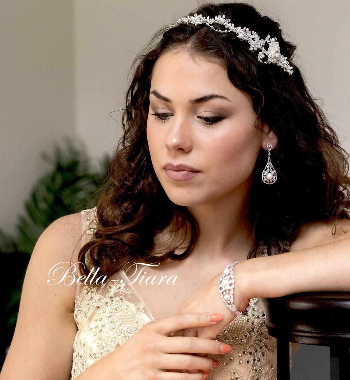 Nilda Couture CZ wedding pearl bracelet