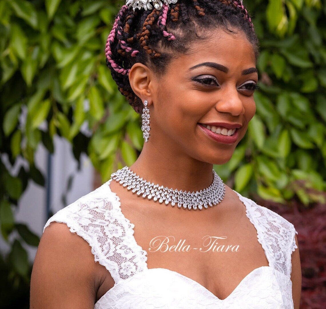 Cora -  Elegant simulated diamond statement bridal necklace set