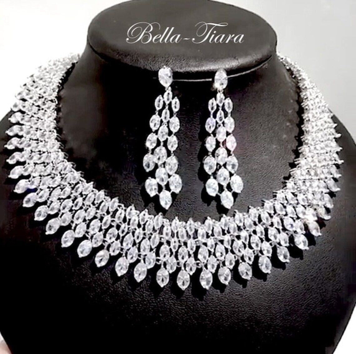 Cora - Simulated Diamond bridal evening statement necklace set