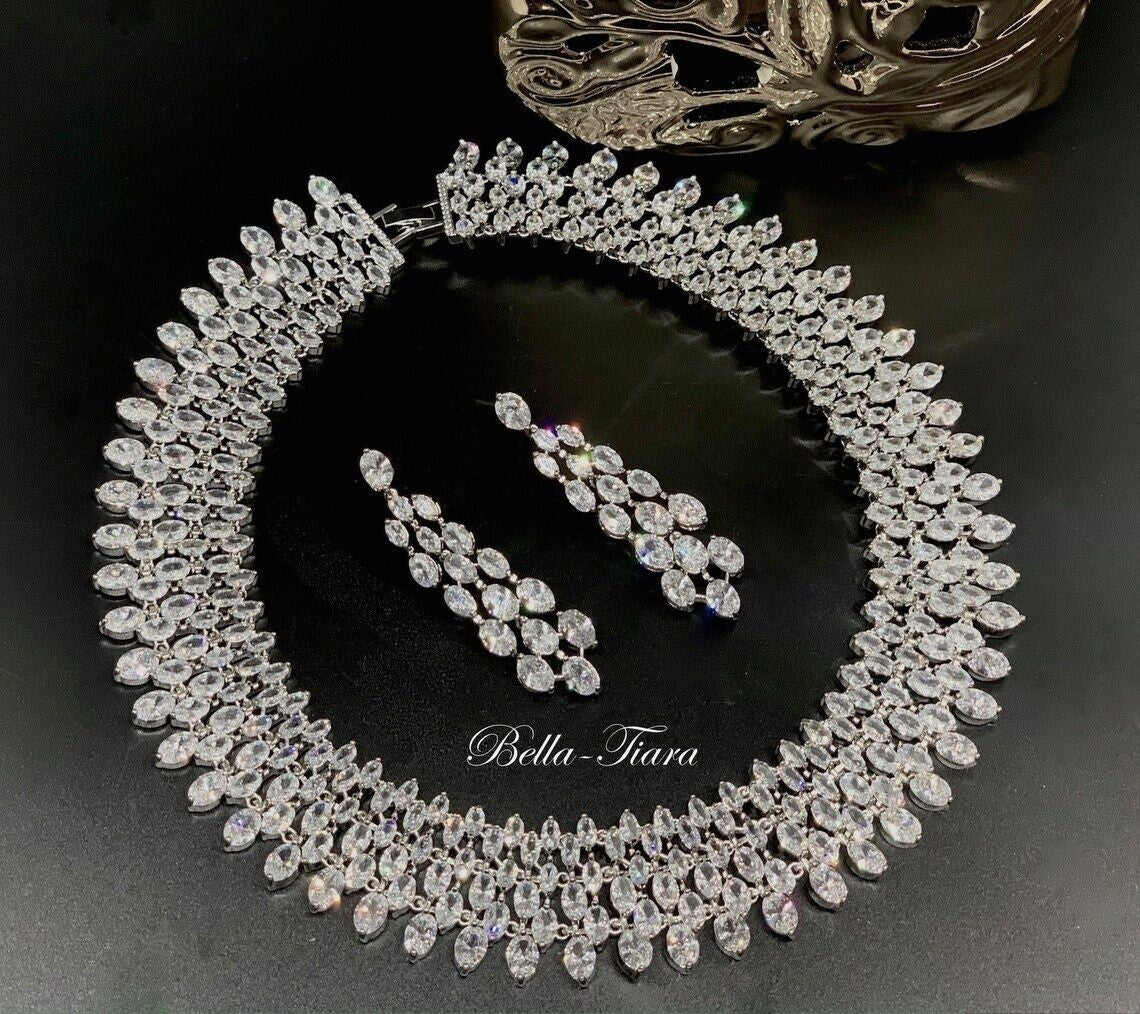 Cora - Simulated Diamond bridal evening statement necklace set