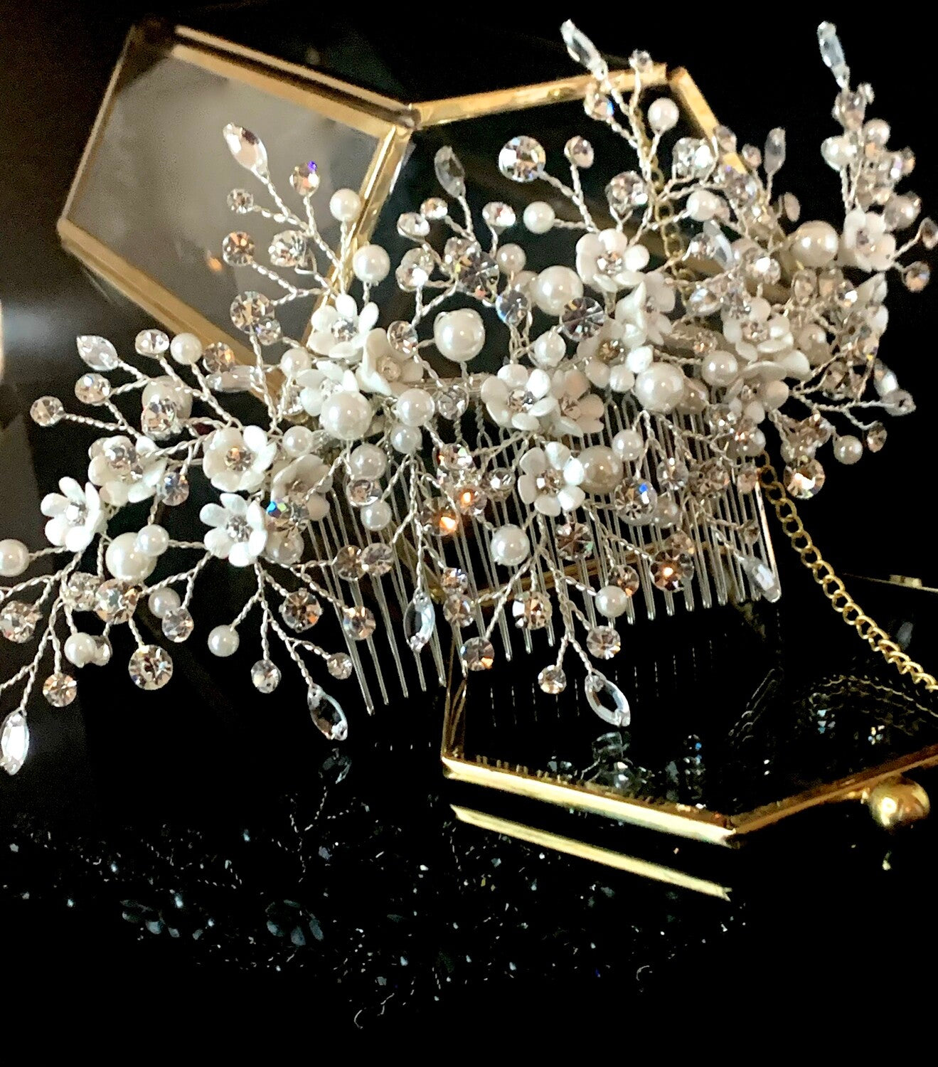 Mariana - Swarovski crystal flower and pearl bridal hair comb