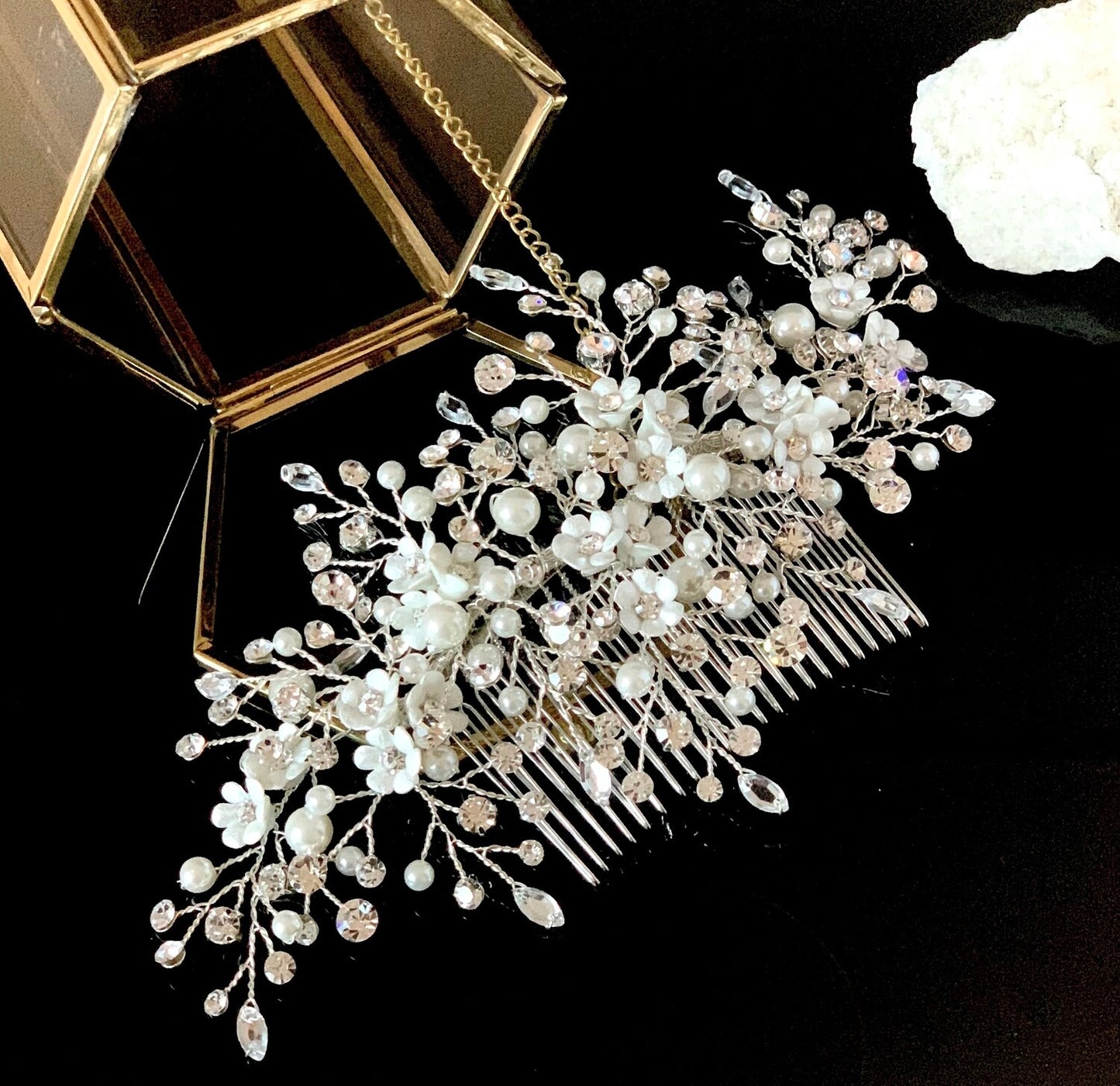 Mariana - Swarovski crystal flower and pearl bridal hair comb