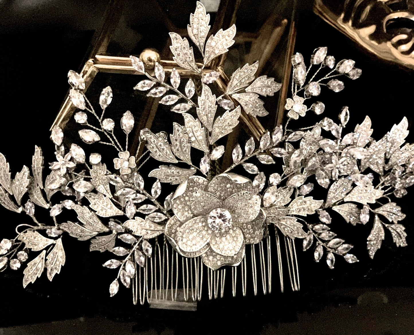 Amira - Swarovski Crystal floral statement bridal hair comb