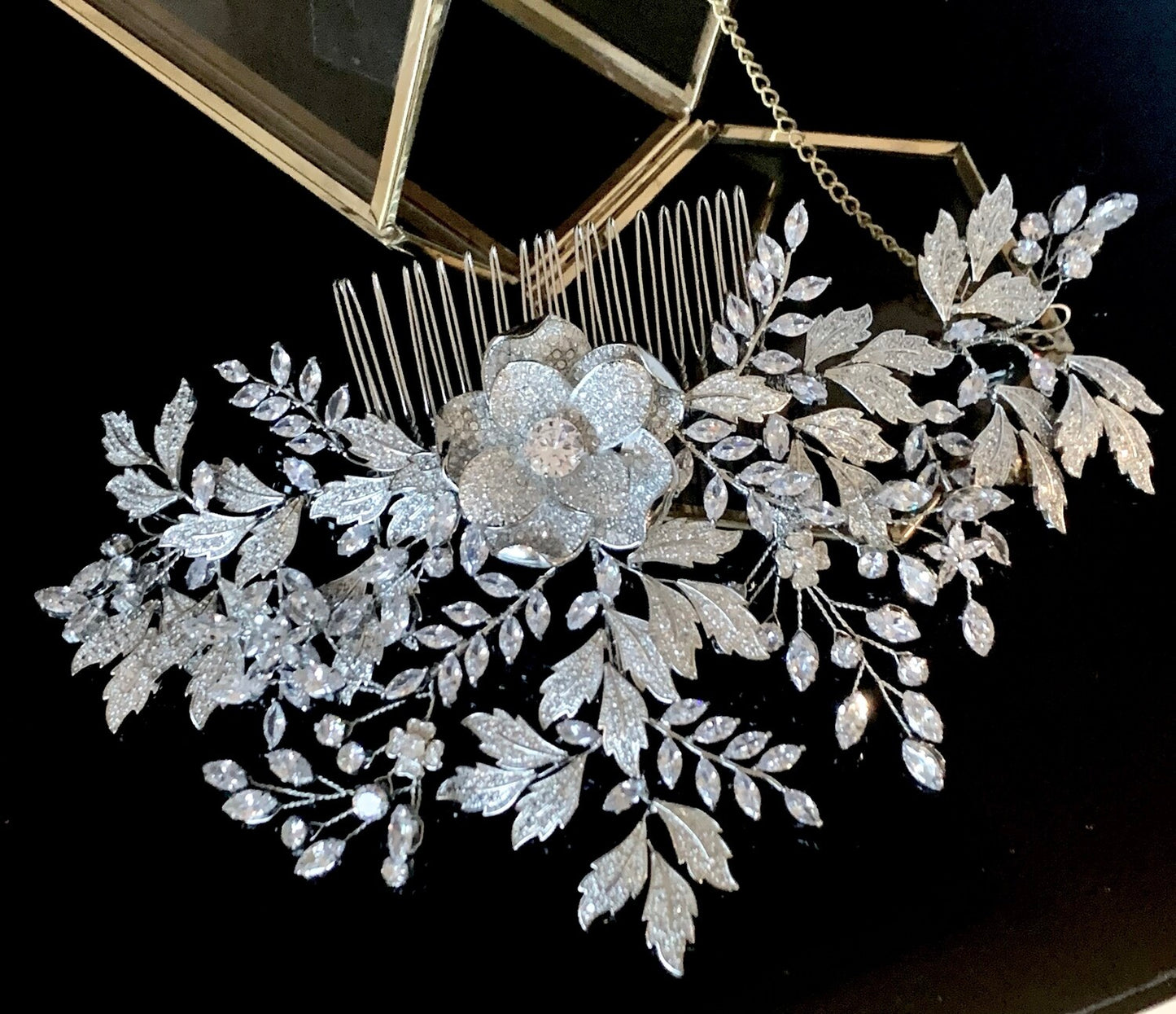 Amira - Swarovski Crystal floral statement bridal hair comb