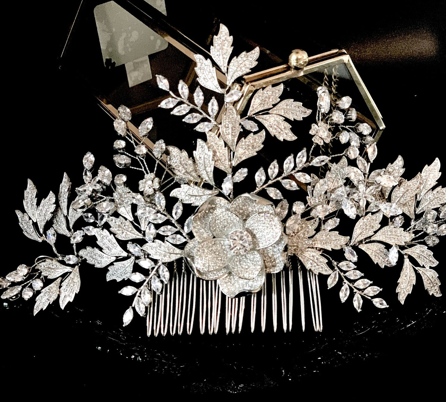 Amira - Swarovski Crystal floral statement bridal hair comb