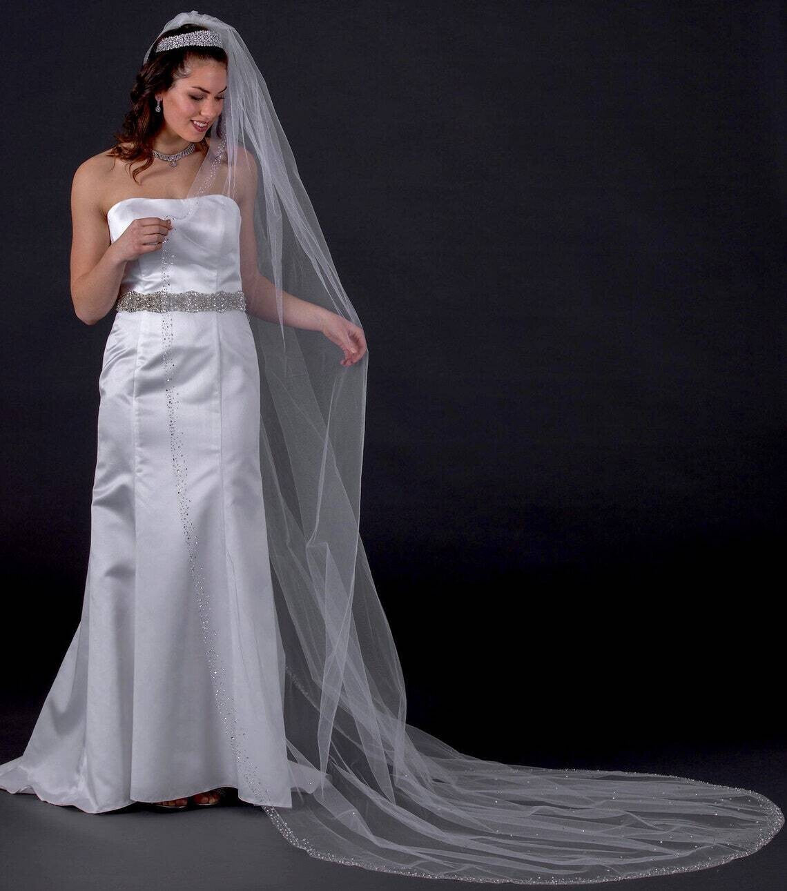 Alia – Stunning Beaded Crystal trim edge veil