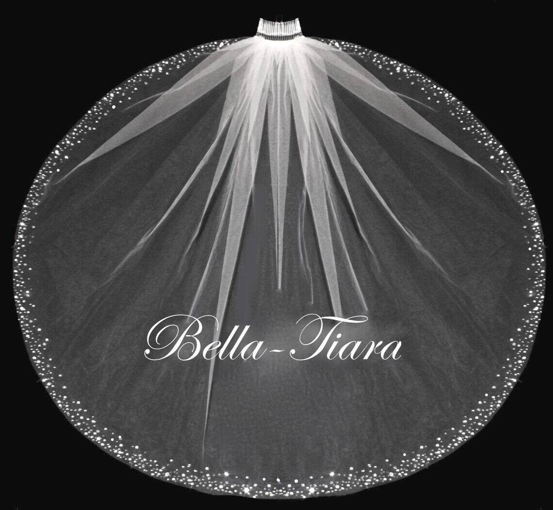 Alia – Bedazzle crystal trim cathedral wedding veil