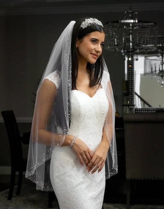 Alia – Stunning Beaded Crystal trim edge veil