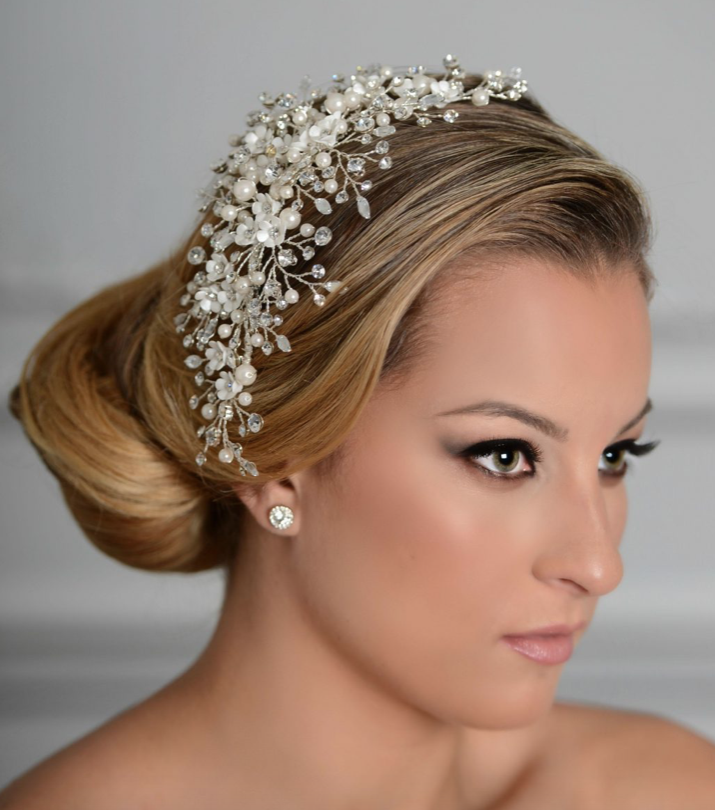 Mariana - Swarovski crystal flower and pearl bridal hair comb