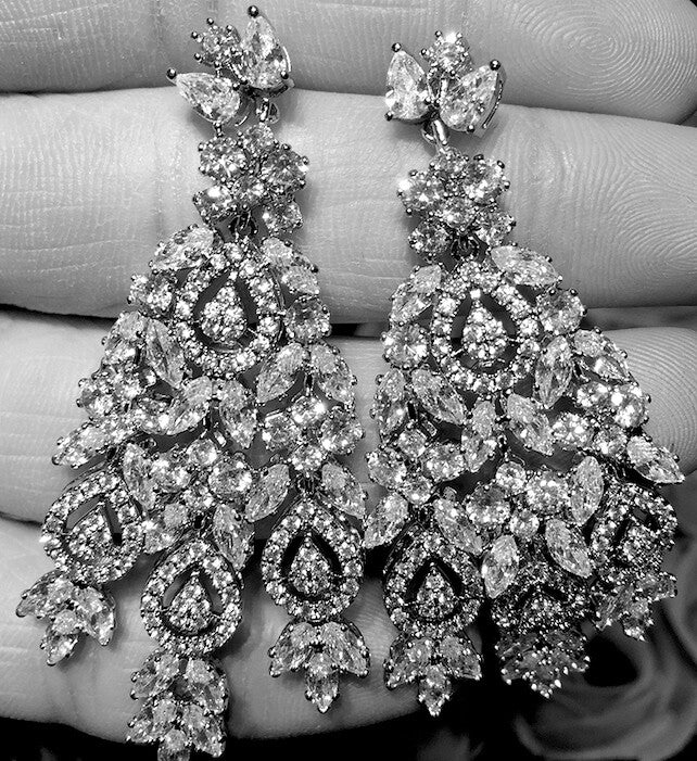 Jiomara, Exquisite CZ drop chandelier bridal earrings