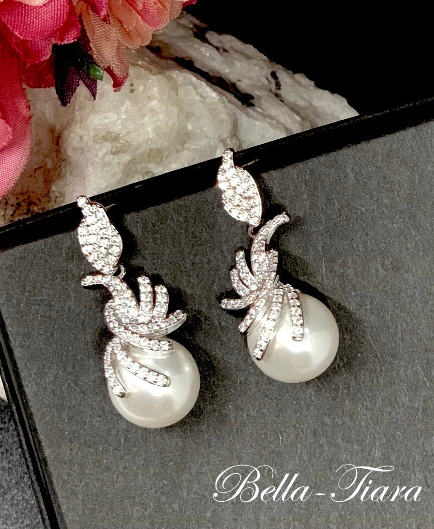 Ava - CZ pearl bridal drop earrings
