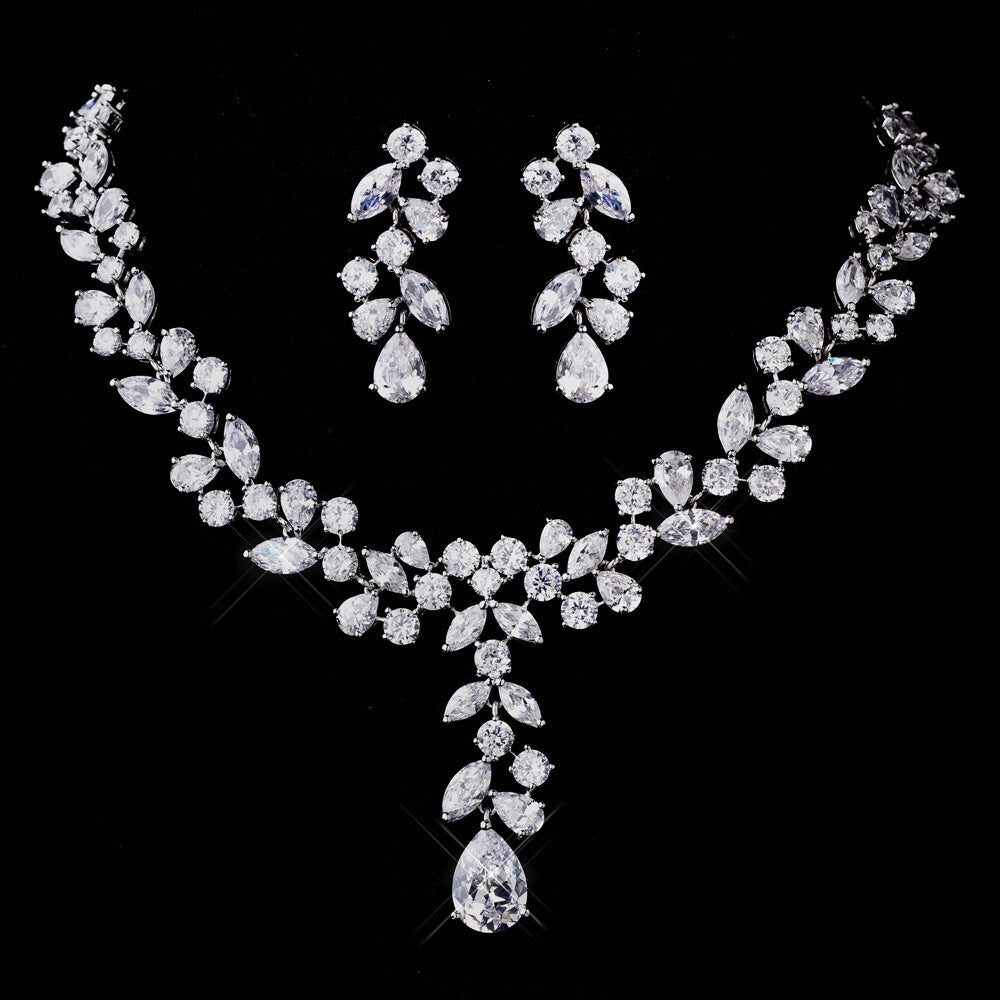 Valentina - Stunning cz simulated diamond bridal jewelry necklace set