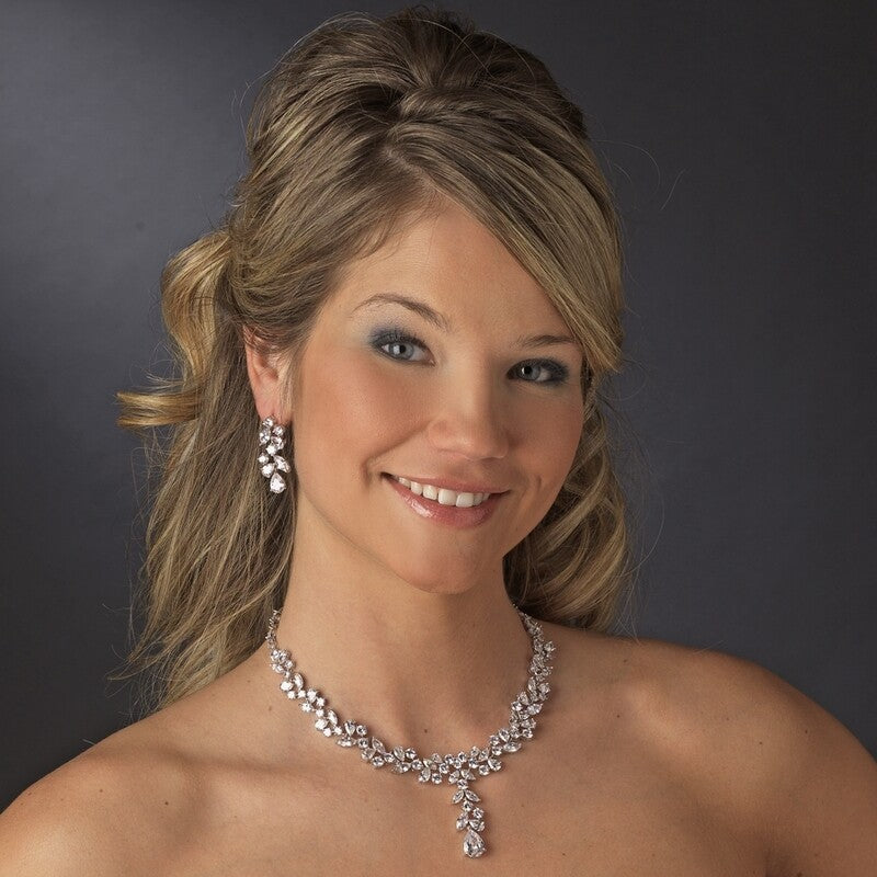 Valentina - Stunning cz simulated diamond bridal jewelry necklace set