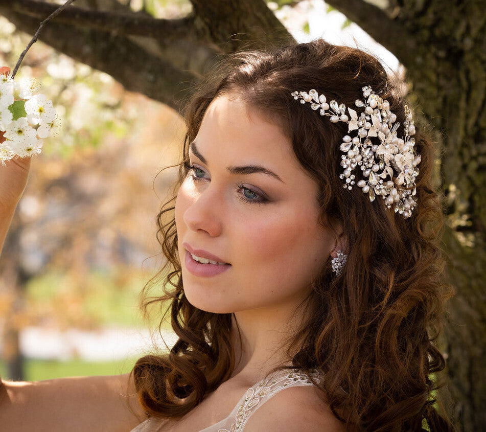 Elissa - Crystal and Pearl wedding hair comb