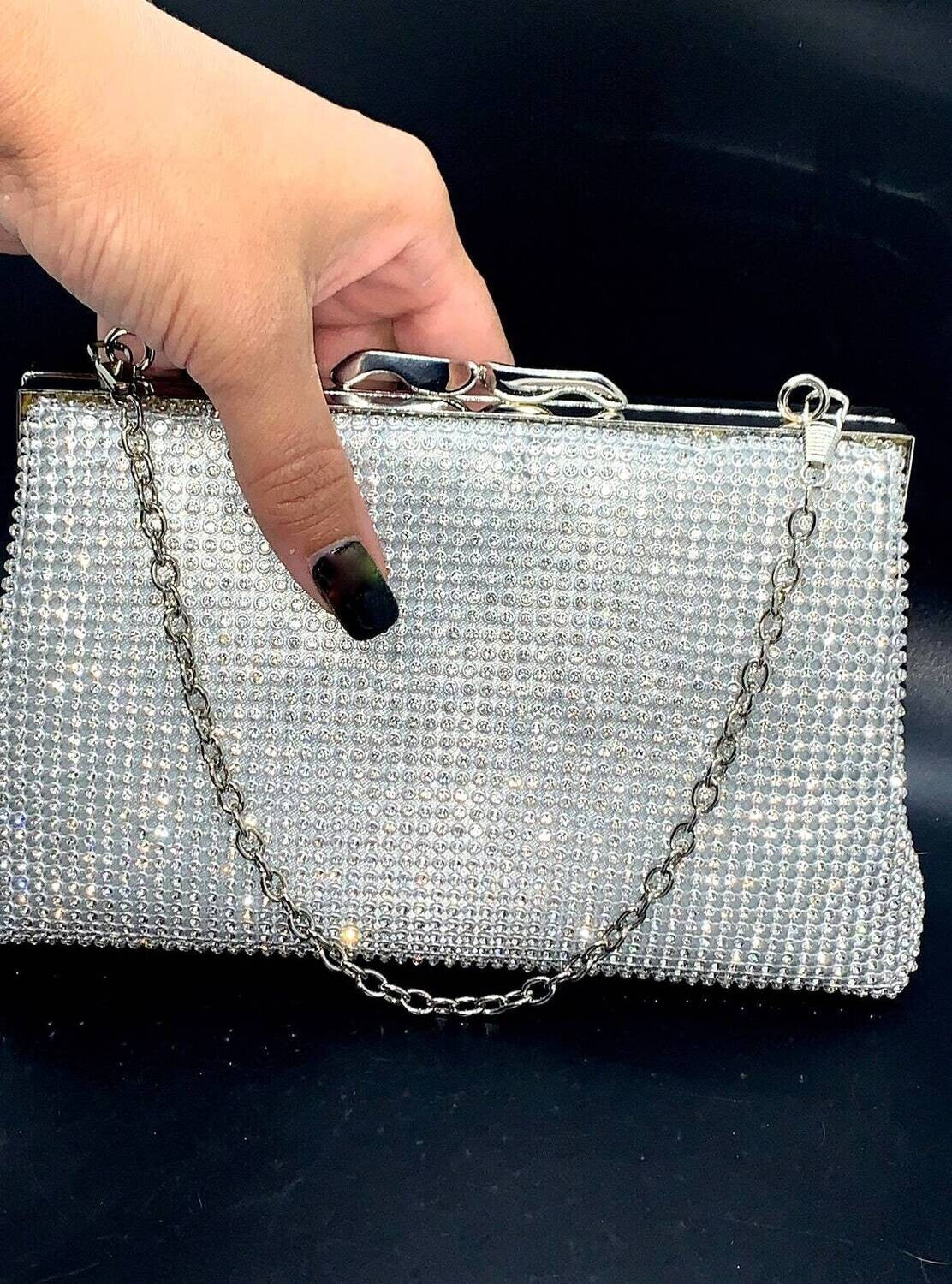 Agata - Elegant Silver Rhinestone crystal clutch purse